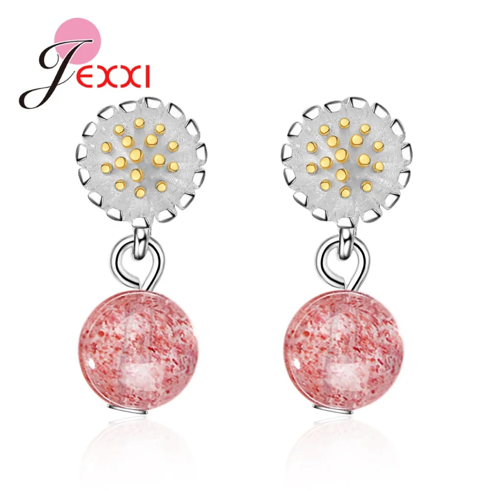 

Top Quality Fashion Drop Earrings For Women 925 Sterling Silver Jewelry Pink Stone Flower Earring Girlfriends Beloved Present