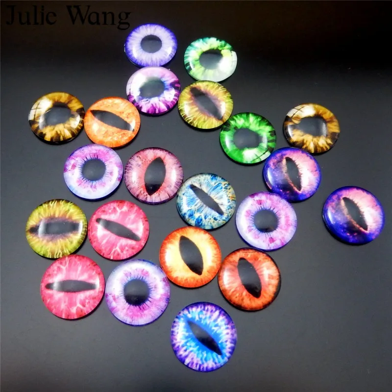 Julie Wang 20pcs 15mm/18mm/20mm Glass Round Dragon Lizard Frog Vivid Eyes Cabochons Necklace Pendant Jewelry Making Accessory