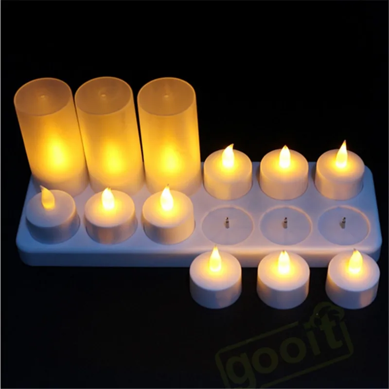 

Yellow Flicker Led Candles Rechargeable Tea lights Candle Lamp/ Battery Operated Decorative Candles For Wedding