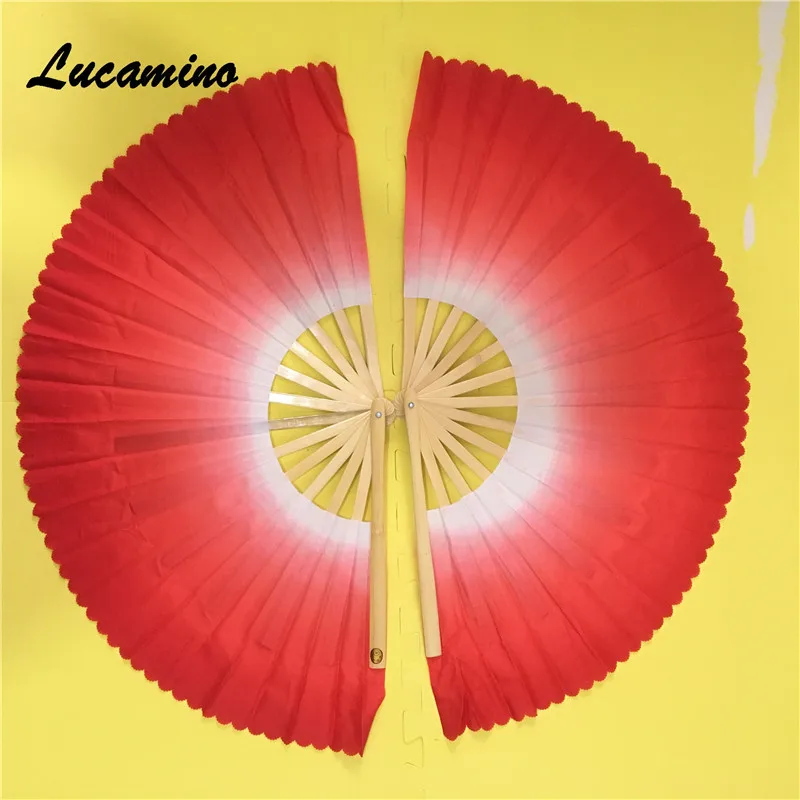 2pcs/1 pair bamboo Tai Chi Double Hand Fan mulan training wooden fans Hot selling Transition color folding Taichi perfermance