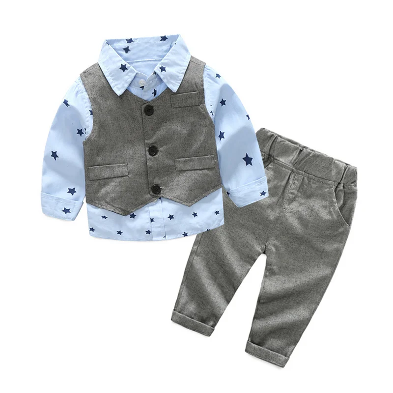 2016 Autumn Baby Boys Clothes Sets Cute Gentleman Infant Cotton Suits Vest+Shirt+Pants 3 Pcs Fashion Casual Kids Child Suits