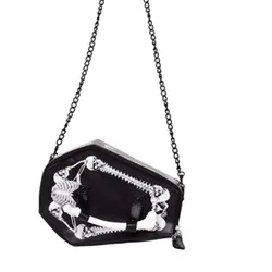 JIEROTYX Schädel Fledermäuse Design Damen Taschen Handtaschen Umhängetaschen Mädchen Schulter Umhängetasche Weibliche Schwarz Punk Gothic Drop Schiff