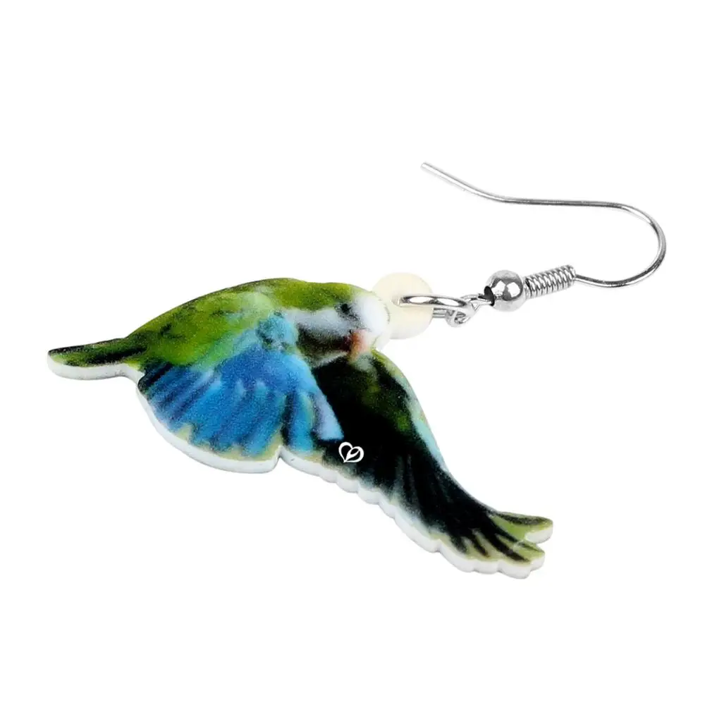 WEVENI Acrylic Flying Monk Parakeet Bird Earrings Dangle Drop Unique Animal Design Jewelry For Women Girls Party Gift Decoration