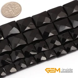 Black Agates Square Faceted Beads Natural Stone Bead DIY Bead For Jewelry Making Strand 15