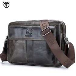 Maletín de cuero genuino cruzado para hombre, bolso de mensajero de cuero de vaca a la moda, bolso de negocios para documentos, bolso de hombro