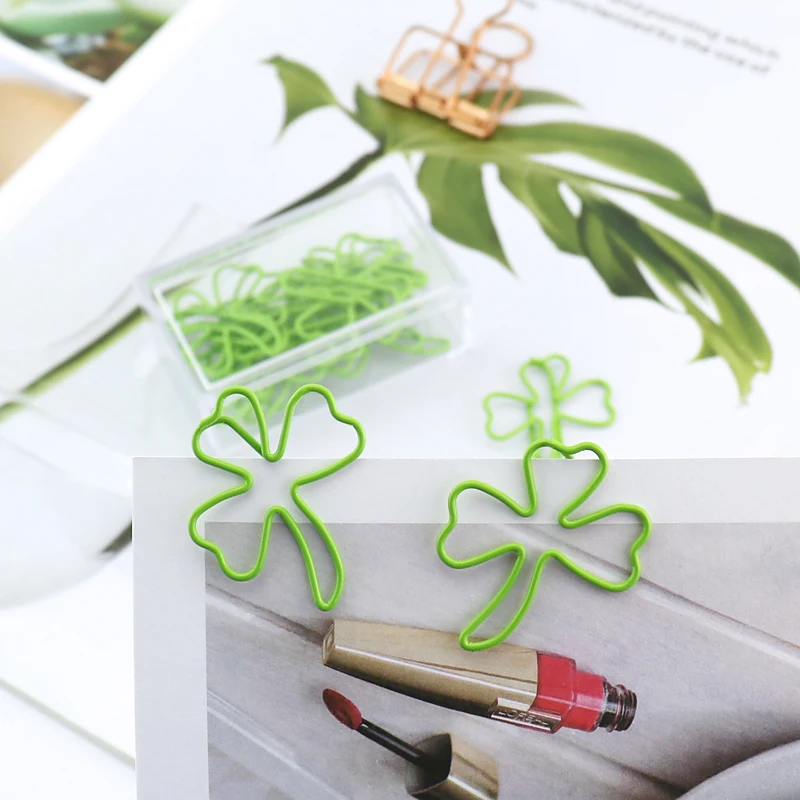 TUTU 15pcs/box four leaf clover clip befriend metal paper clips Memo Clip Metal Binder Paperclip  H0222