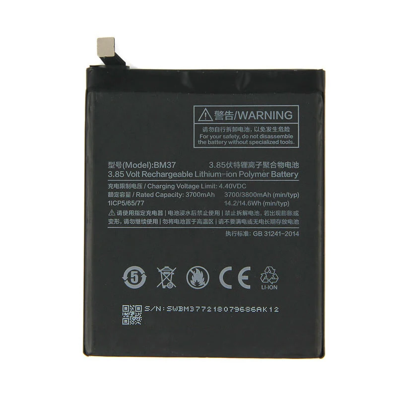 10pcs/lot Li-ion battery For Xiaomi Mi 5s Plus 3800mAh BM37 New Mobile Phonereplacement Li-ion Battery with Gift