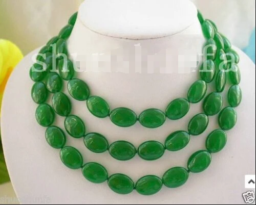 Stunning 13x18mm baroque elliptical green jade beads necklace long 50