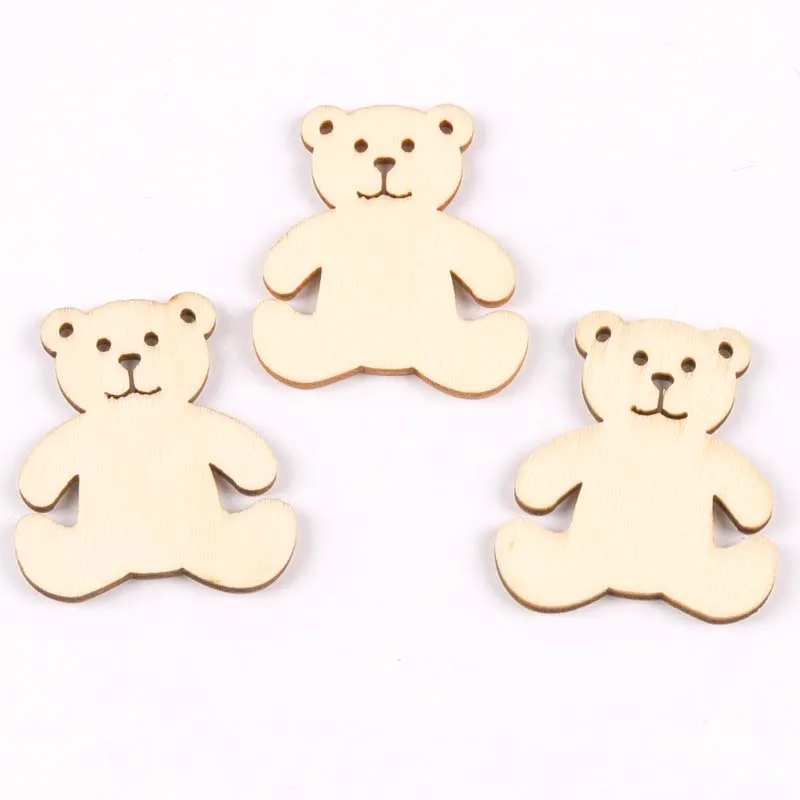 20Pcs Bear pattern natural Wooden Scrapbooking Craft for Embellishments Handmade Diy handicraft Decor 41x48mm MT1757