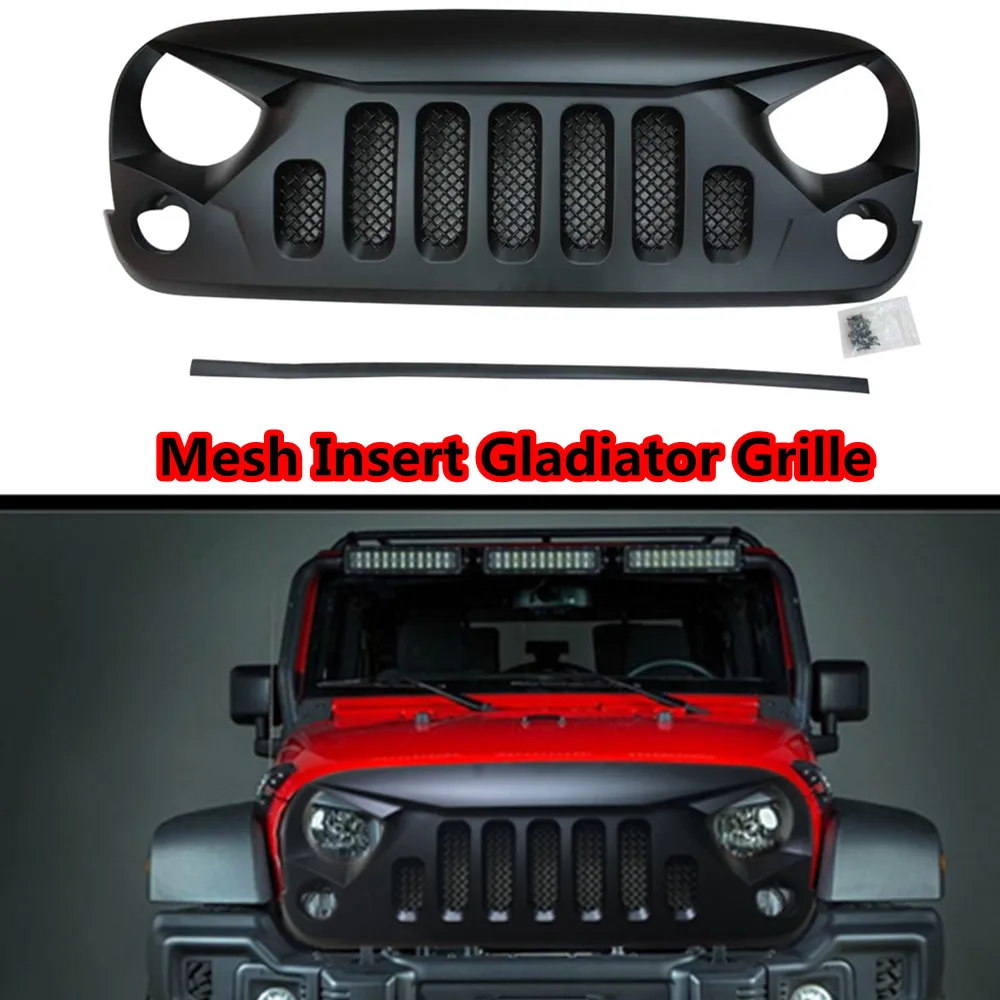 1 PC Front Matte Black Grill with Mesh Insert For Jeep Wrangler Rubicon Sahara Sport JK JKU 2007-2017 J189-5 Free to Russia