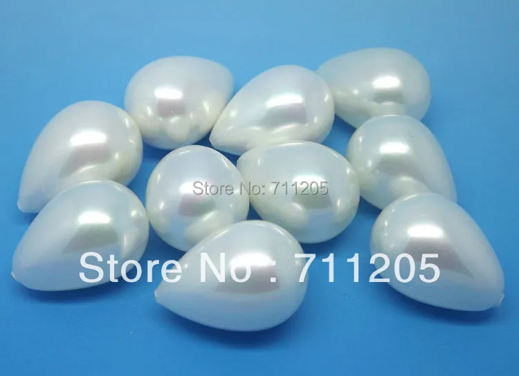 2pcs , 15x21mm White Shell Pearl Half Drilled Water Drop Beads