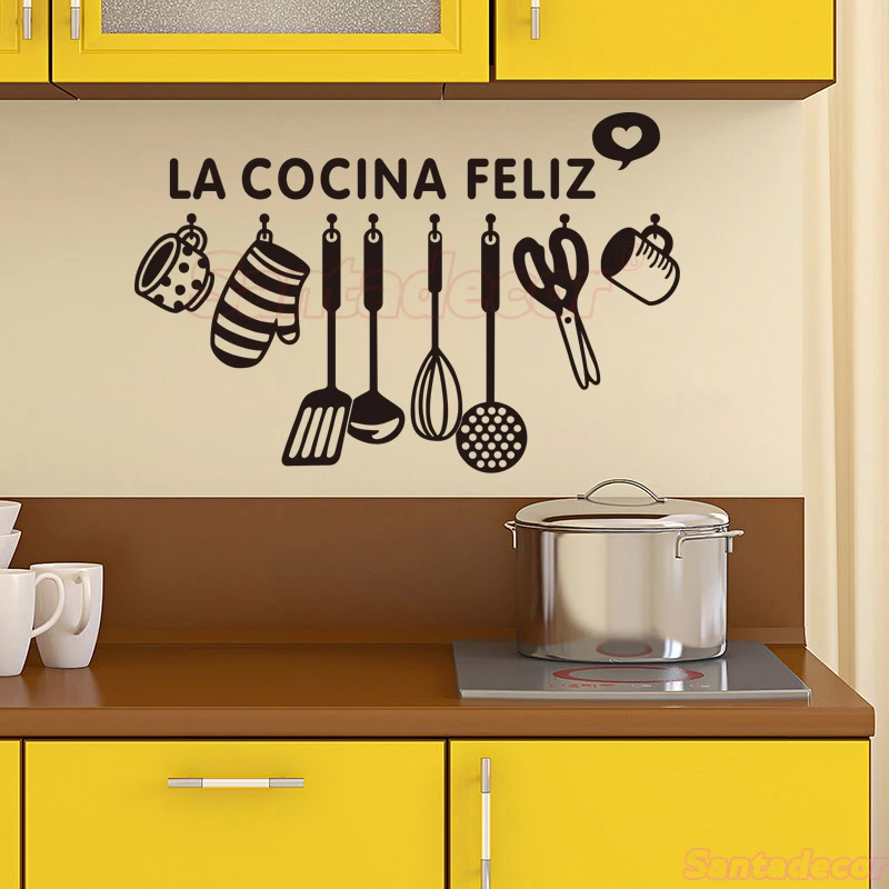 Spanish Cuisine Design Vinyl Sticker La Cocina Feliz Decal Art Wallpaper Kitchen Wall Decor Mural Home Decor Poster