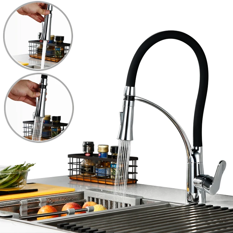 Chrome plated Brass new style black pull out kitchen sink faucet flexible hose cold and hot water faucet,Rotatable