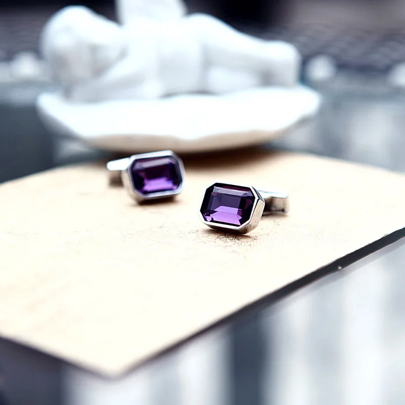 KFLK Jewelry shirt wedding cufflinks for mens Brand Purple Crystal Cuff link Wholesale fashion Button High Quality guests