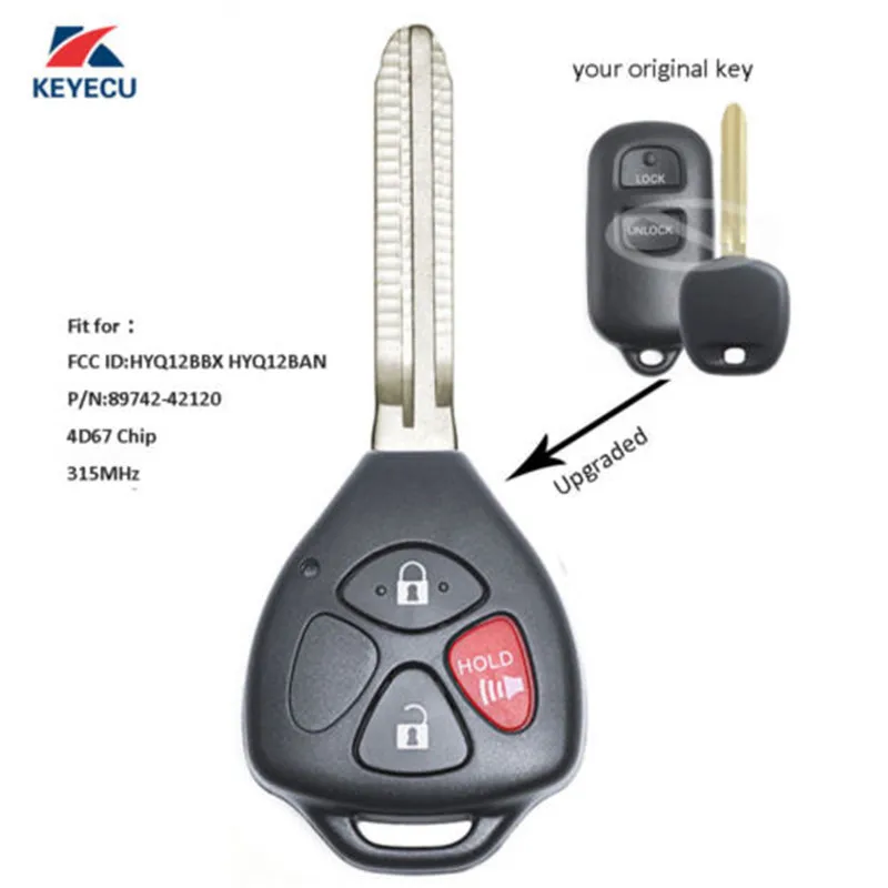 KEYECU Upgraded 3 Buttons For Toyota Tundra Echo 2004 2005 2006 HYQ12BBX HYQ12BAN HYQ1512Y Replacement Remote Key Fob