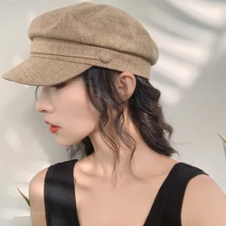 HT2331 Beret Cap Vintage Men Women Cap Hat Spring Autumn Linen Flat  Cap Artist Painter Sailor Captain Caps Casual Berets