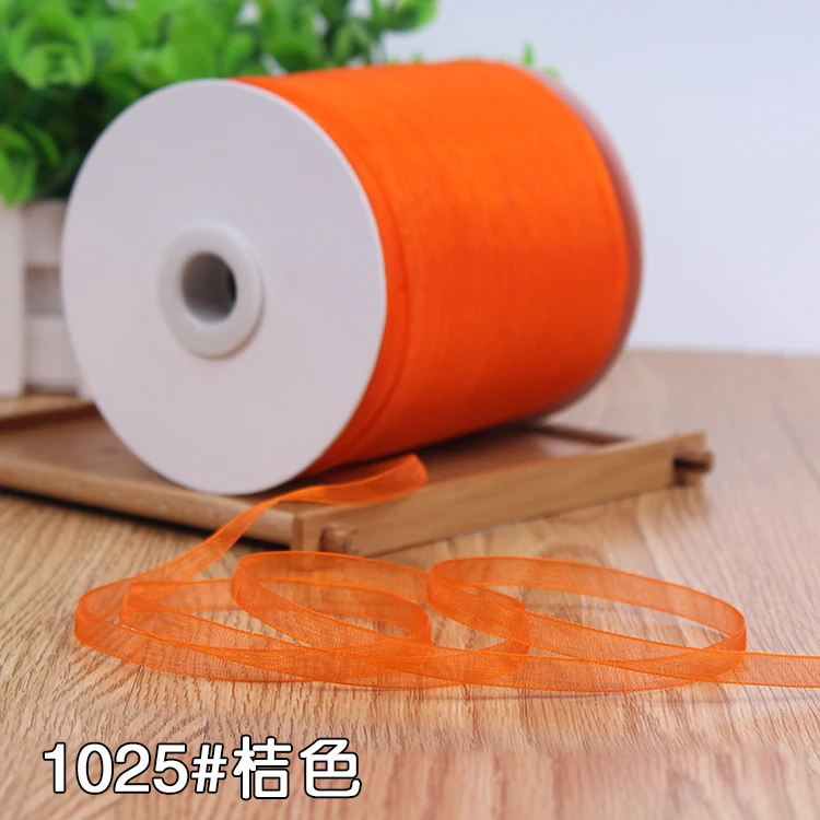 6MM  Orange Long Pretty Organza Ribbon Wedding Party Decoration Invitation Card Wrapping Scrapbooking Supplies Riband 10 meters