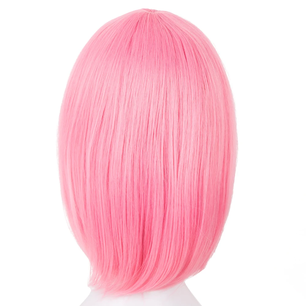 Fei-Show Synthetic Heat Resistant Fiber Short Blonde Wavy Picture Like Bangs Wig Costume Cosplay Salon Party Pink Hairpiece