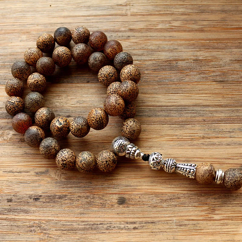 New 10mm Brown Leopard Grain Stone Bead 33 Prayer Beads Islamic Muslim Tasbih Allah Mohammed Rosary for women men