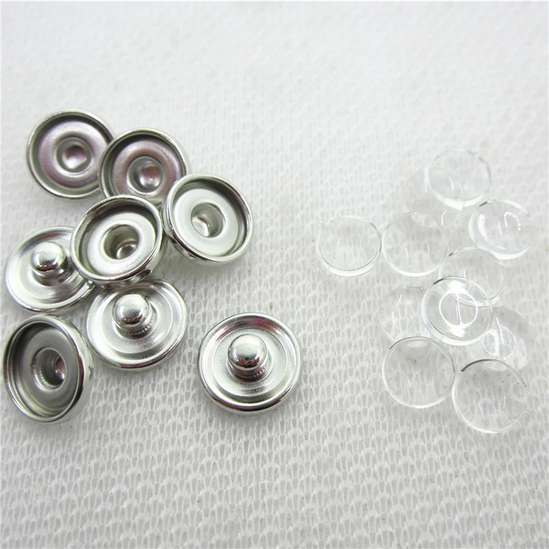 100 Sets No Design Custom Jewelry Snap Button Making Brass Snap Buttons with Clear Glass Cabochons, Copper, Clear, Button: 12mm