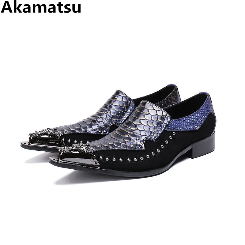 

Metal decor oxford shoes for men genuine leather blue spiked loafers stud party dress wedding shoes crocodile shoes italian