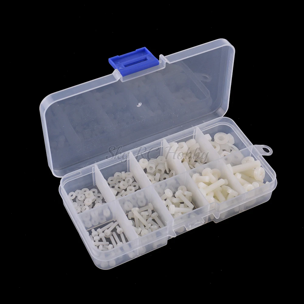 

M2 M2.5 M3 M4 M5 Total 270pcs durable Nylon Screw Nut Washer Assortment Kit Come with Plastic Box For Motor