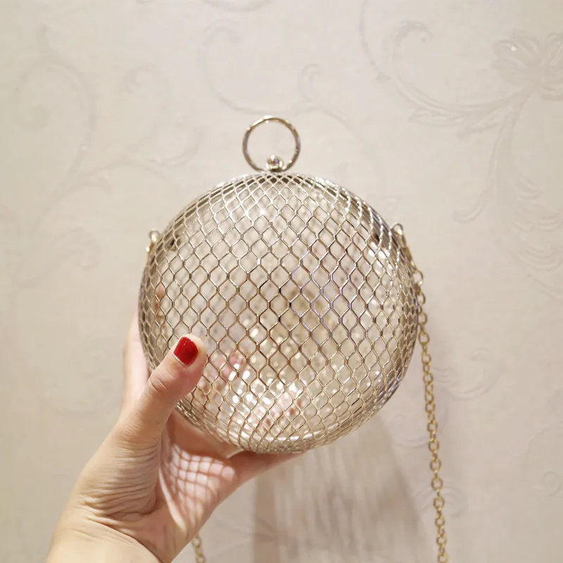 New Arrival Circular Metallic Shoulder Bags Fashion Women Ball Shape Clutch Bag Gold Color Evening Dinner Bag