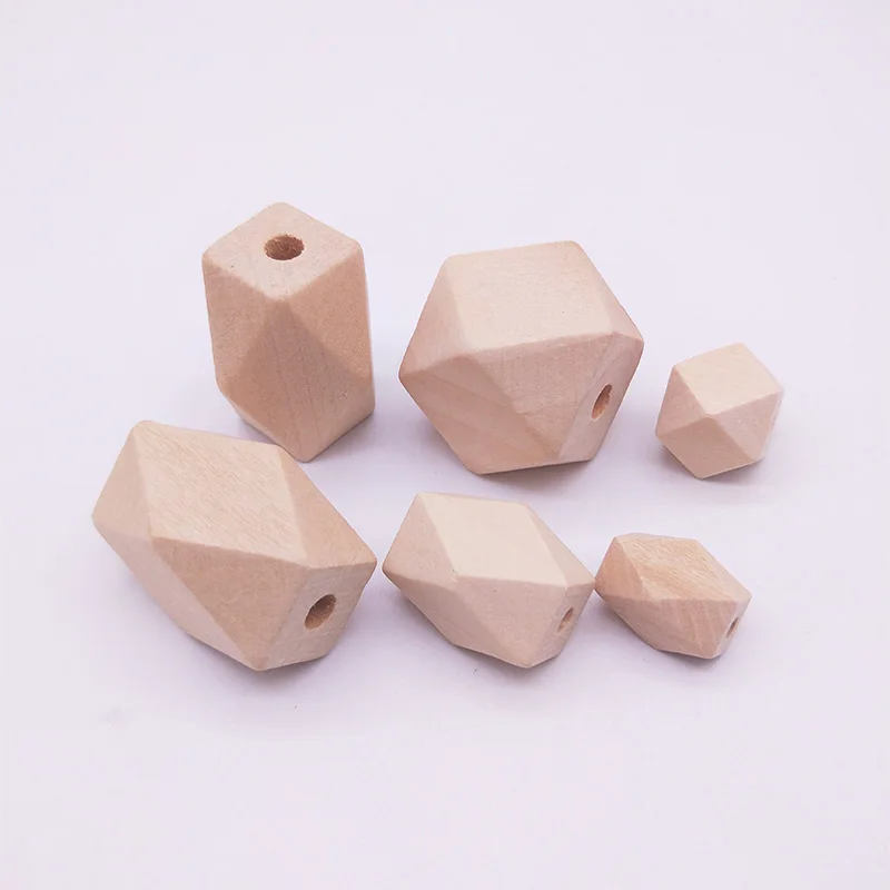 DIY Wooden Beads Long Octagon Geometric Irregular Square Polygon Wooden Loose Spacer Beads Natural Color Eco-friendly Wood Beads