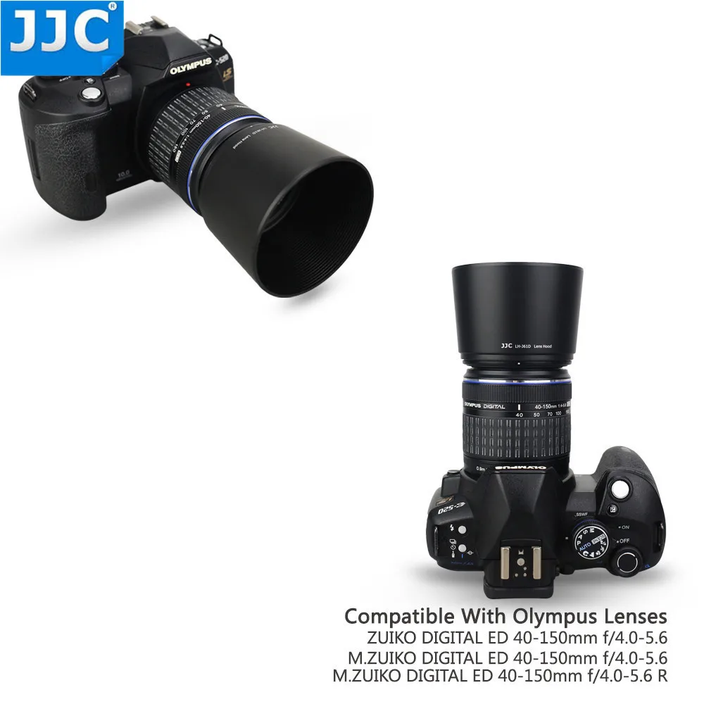 JJC Reversible Lens Hood Shade For OLYMPUS M.ZUIKO  DIGITAL ED 40-150mm 1:4.0-5.6 R Repaces Olympus  LH-61D Black Silver