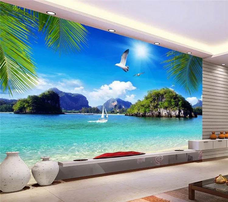 

3D Straw Non-woven Custom Mural Wallpaper Roll Stereoscopic Nature Blue Ocean Seascape Beach Photo Wall Cover TV Sofa Backdrop