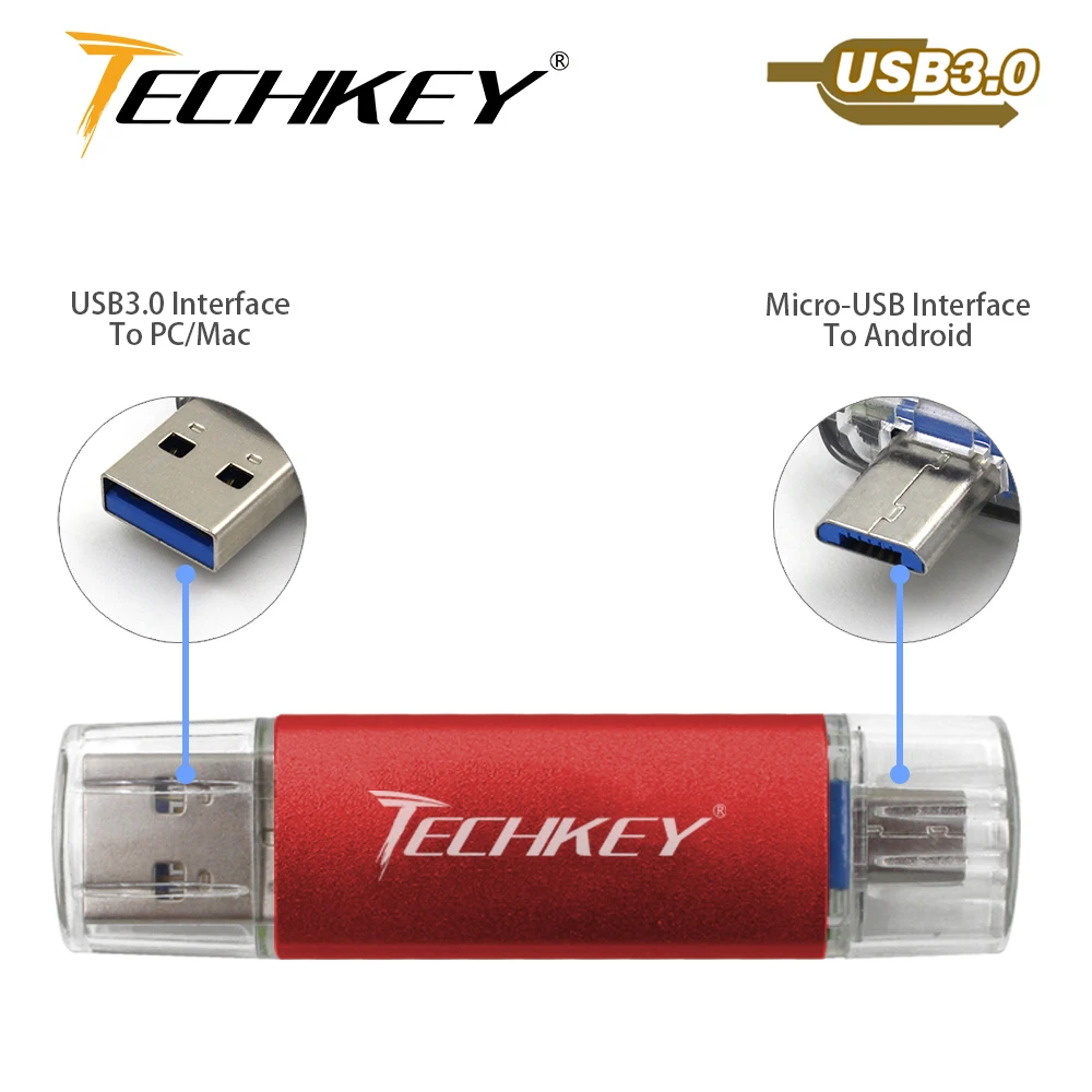 Baru TECHKEY OTG Usb 3.0 32Gb Usb Flash Drive 3.0 64Gb Pen Drive 16Gb Memoria Cel Usb Stick Pendrive Hadiah untuk Samsung Mobile