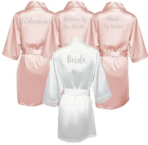 dark pink robe silver letter kimono satin pajamas wedding robe bridesmaid sister mother of the bride robes