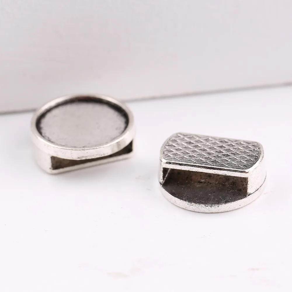 온웨어 플랫 가죽 슬라이더 비즈, 앤티크 실버 블랭크, 12mm 카보숑 세팅, DIY 팔찌, 소모품 제작 구멍, 10x2.5mm, 20 개