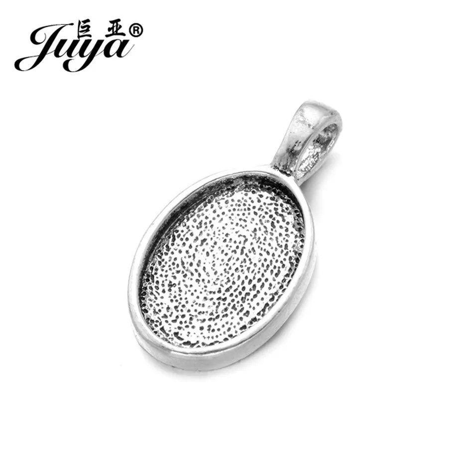 JUYA 30 teile/los Fit 10x14mm Oval Glas Anhänger Blank Einstellungen Cabochons Basen Lünette Tabletts DIY Halskette schmuck Machen Zubehör – Detail 2