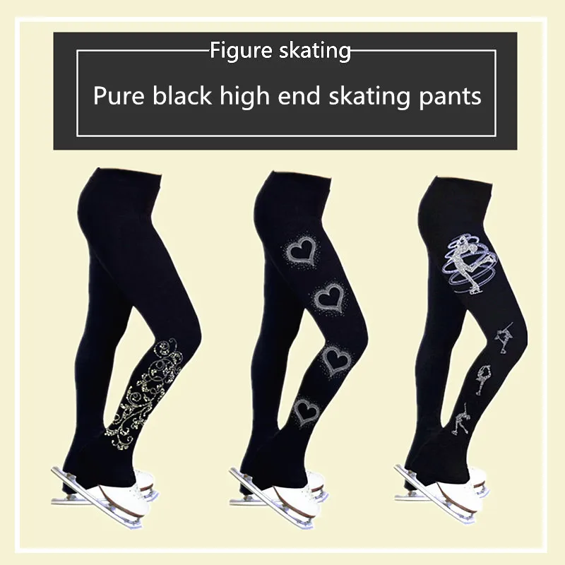 LIUHUO Ice Skating Long Pants Costume Warm Fleece Skater Fabric Child Adult Girl Rhinestone Pattern Train Sport Teens Trousers