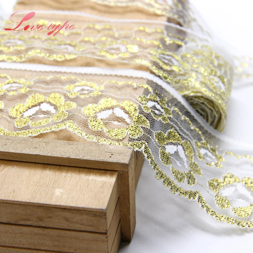 3 Sizes 10Yards Gold Embroidered Lace Ribbon Soft Net Lace Trim Fabric Handmade DIY Sewing Wedding Party Decoration Supplies