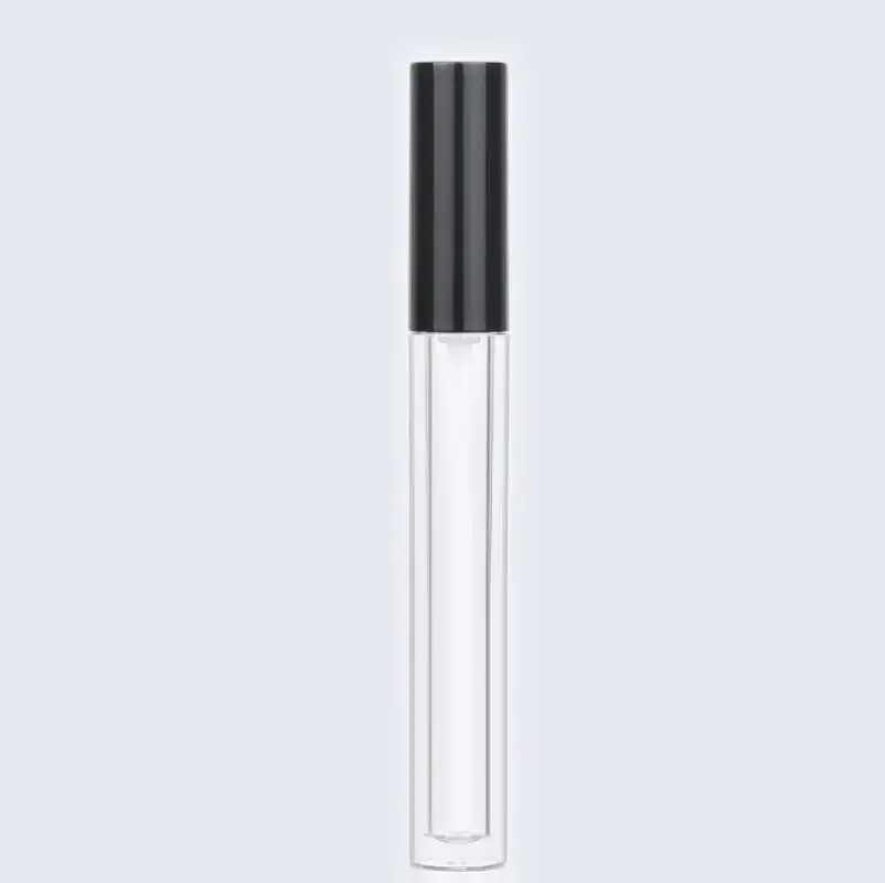 High-grade cylindrical plastic transparent 5ml lip gloss / lip oil / labial glair empty tube with black cap LX6908