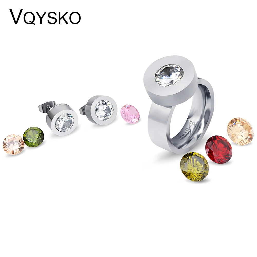 Creative Interchangeable Color CZ Stone Jewelry set For Women 316L Stainless Steel Exchange Earrings Ring Wedding Gift Sets