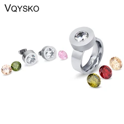 Creative Interchangeable Color CZ Stone Jewelry set For Women 316L Stainless Steel Exchange Earrings Ring Wedding Gift Sets