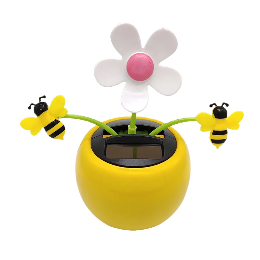 Solar Powered Flower Insect Dancing Doll Toy Home Decor Car Ornament Yellow Flowerpot Flower and Honey Bee