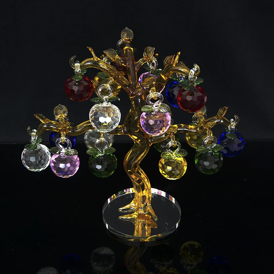 Crystal Apple Tree with 18 Apples Fengshui Crafts for Home Decor Figurines Christmas New Year Gifts Souvenirs