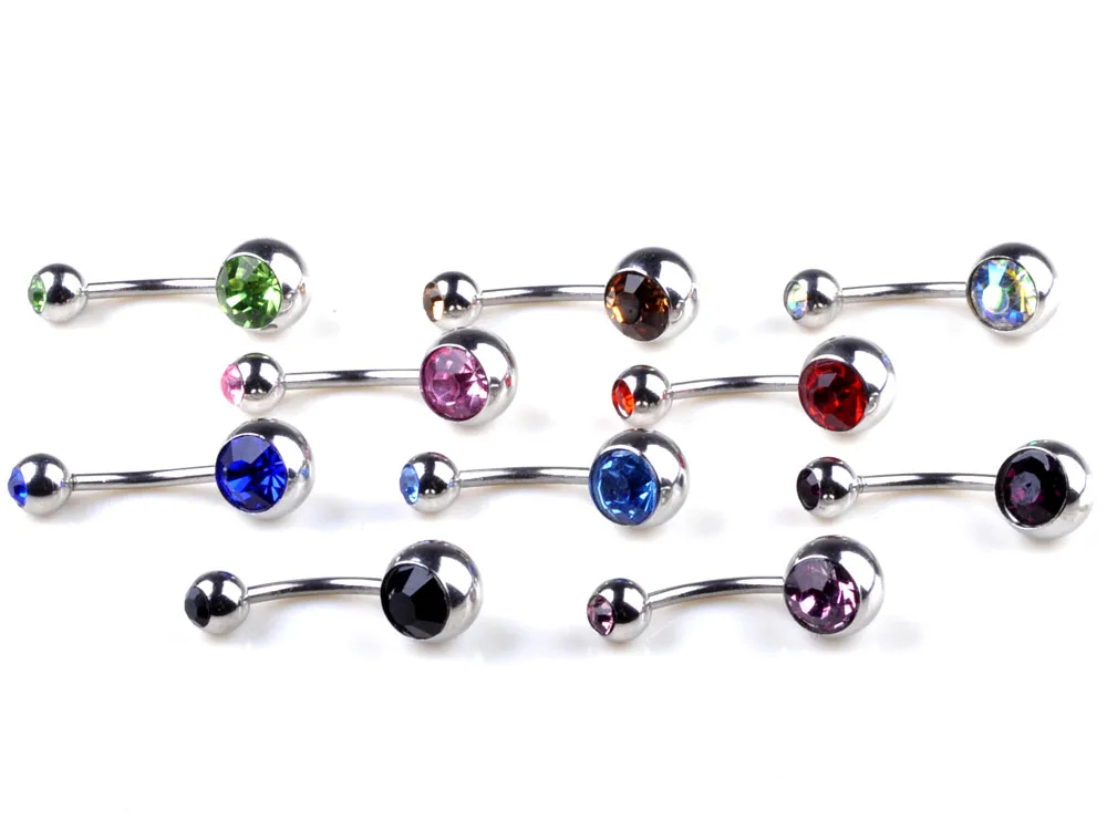 20pcs/lot 15G 1.4*10*5/8mm Titanium Crystal Stone Belly Button Rings Belly Bars Navel Piercing Body Jewelry Ombligo Nombril