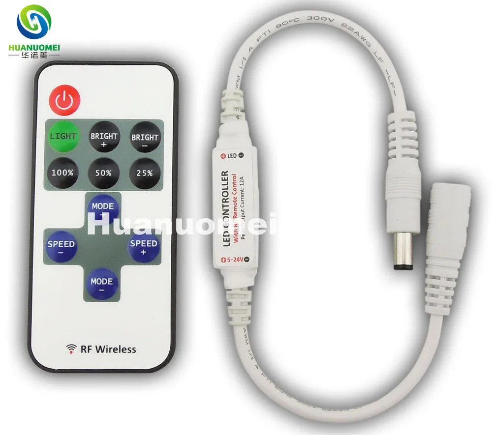 R106 RF Wireless Single Color LED controller,R106-D;Mini led RF dimmer,DC5-24V input,144W@12V, 288W@24V,with DC connector