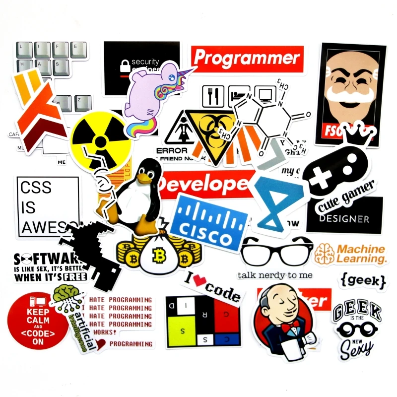 40 Pieces/set SQL Programming Geek Hacker Bitcoin developer Language APP Logo Funny Laptop Phone waterproof Stickers