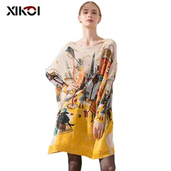 Xikoi Vrouwen Nieuwe Gebreide Oversized Truien Jurk Novel Elegante Dames Print Winter Warm Lange Truien Losse Kleding Pull Femme