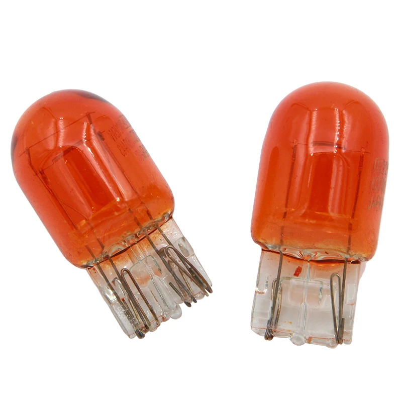 KEVANLY 100pcs auto T20 w21/5w 7440 7443 halogen lamp warm white amber Tail Light brake bulbs Stop Light  Rear Turn Signal 12v