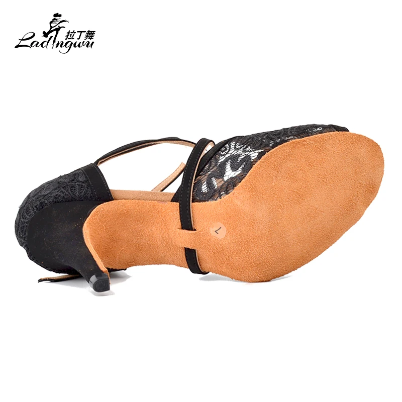 Ladingwu Hot Selling Black Lace Salsa Dance Shoes Soft Bottom Plush Pad Black Shoes For Women Heels 6cm/7.5cm/9cm