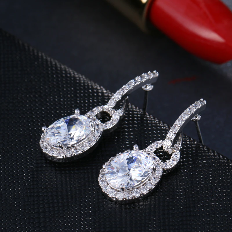 EMMAYA Silver-color Green Crystals Zircon CZ Drop Dangle Earrings for Women Fashion Luxury Dangle Earrings Jewelry