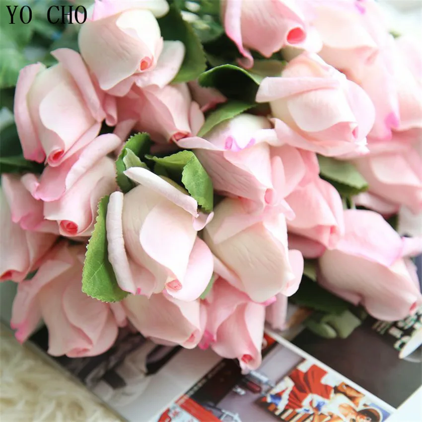 YO CHO Artificial Red Roses for Home Decoration Artificial Flowers White Rose Fake Flower Wedding Bouquet Real Touch Flower Inns