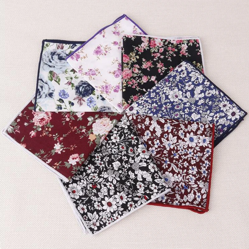 RBOCOTT Fashion Floral Handkerchief Men's Cotton Pocket Squares Vintage Red Paisley Hanky White For Men Party Wedding Accessory